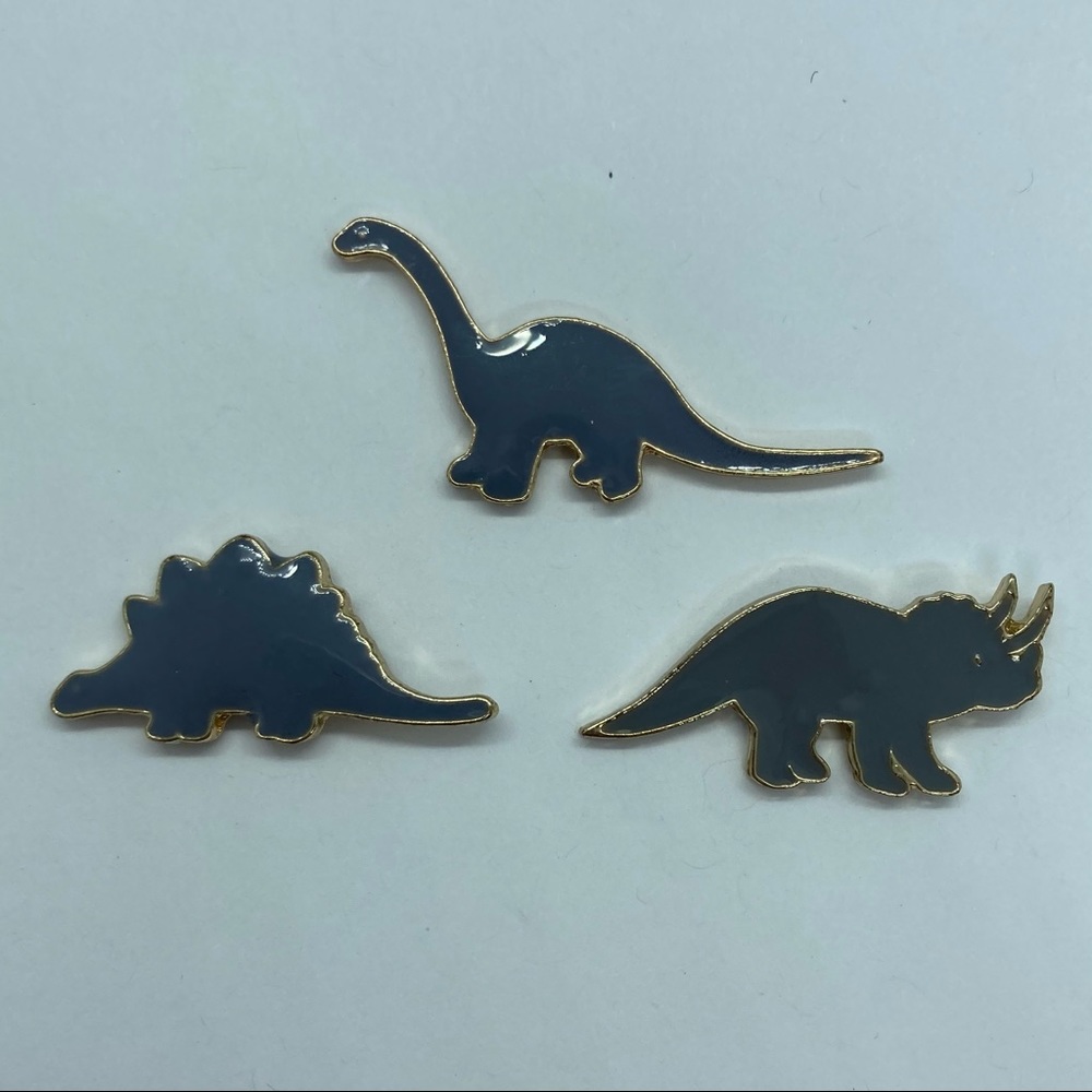 NEW 3 Piece Gray Dinosaur Enamel Pin Set